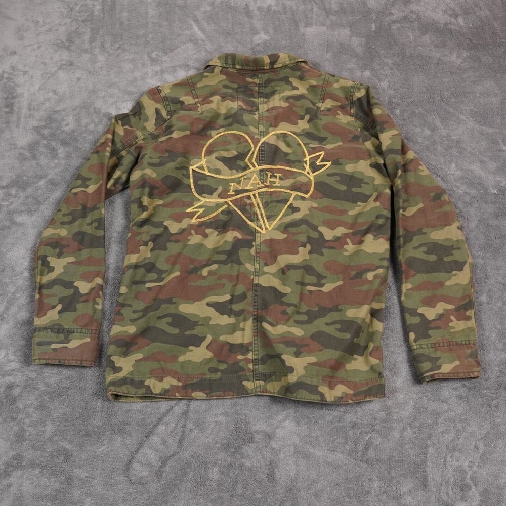 American‎ Eagle Denim Jacket Womens Small Green Brown Camo Military Coat